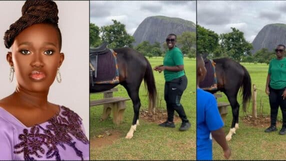 Warri Pikin puts up son for sale after mocking her size during horse ride (Video)