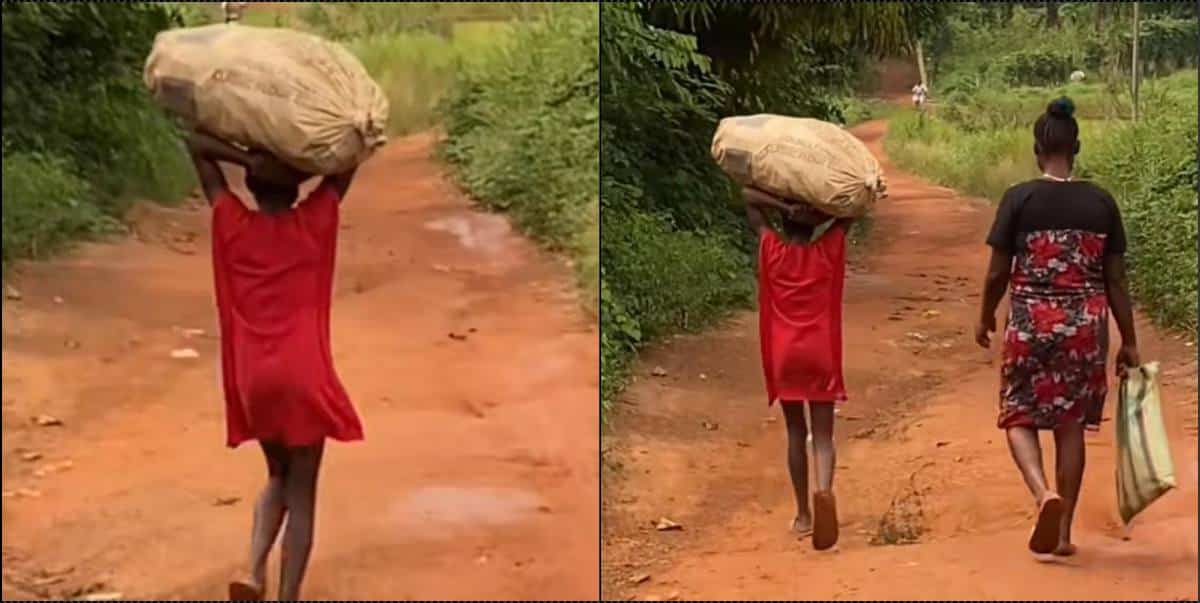 Man fumes after seeing heavy load given to a young girl to carry on her head (Video)