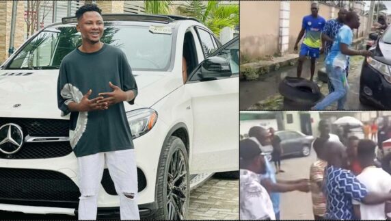 Salo runs for his life, car damaged following multiple slaps from fans (Video)