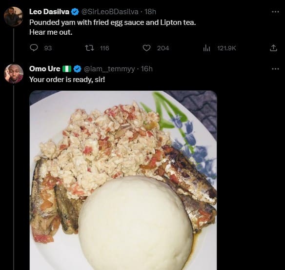 Concerns as Leo Dasilva declares craving for pounded yam and egg, fan delivers