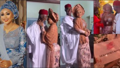 “Where are other wives? This is unfair" — Regina Daniels shares loved-up pose with husband at party, netizens kick (Video)