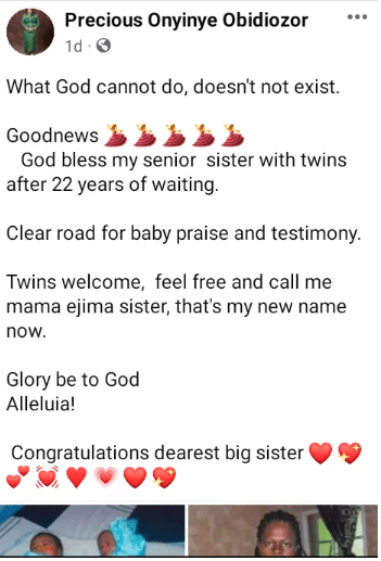 "Mama ejima sister” - Woman overjoyed as sister welcomes twins after 22 years of marriage