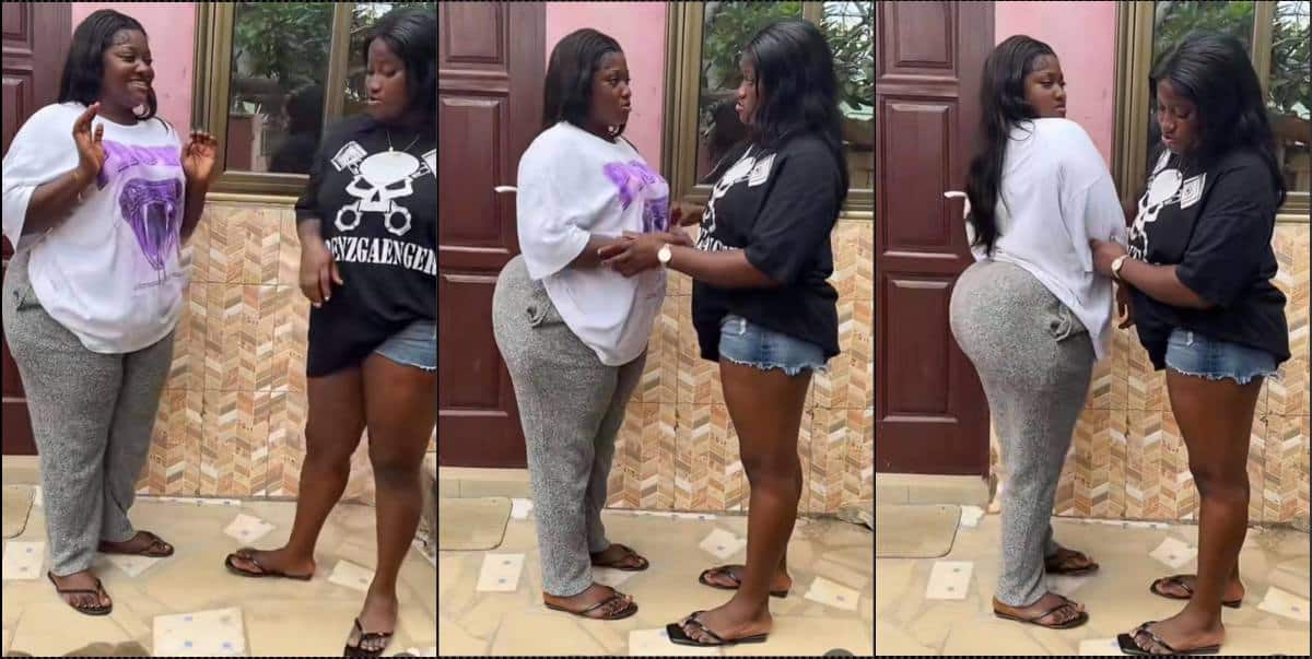 Lady accuses twin sister of cheating as she compares their shapes (Video)