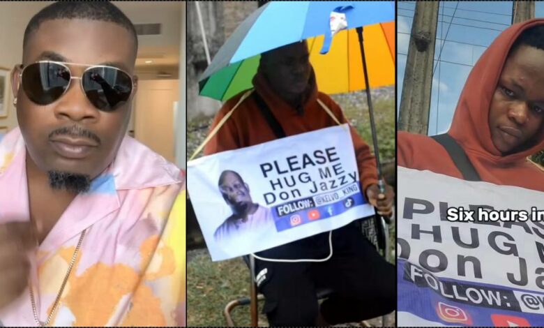 Fan vows not to return home until he gets hug from Don Jazzy, singer reacts (Video)
