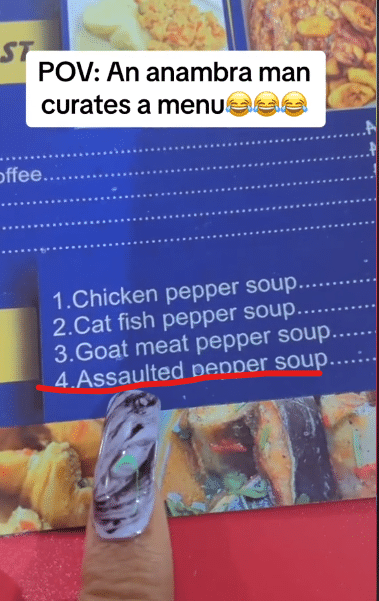 "I no fit chop for here, person fit order rice make dem go bring pepper soup"