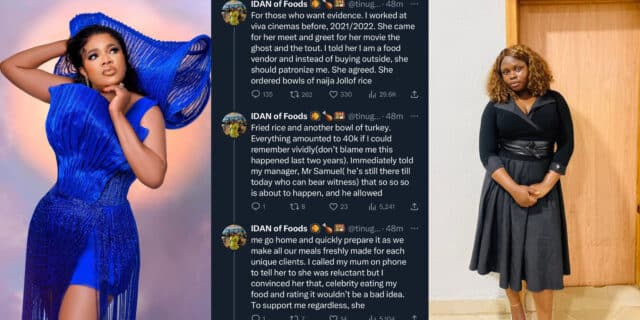 Nollywood actress, Toyin Abraham dragged on social media over refusal to pay chef after cooking for her and her team in Ilorin.