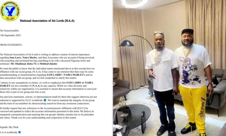 Press statement denying membership of Naira Marley and Sam Larry in the Cult group