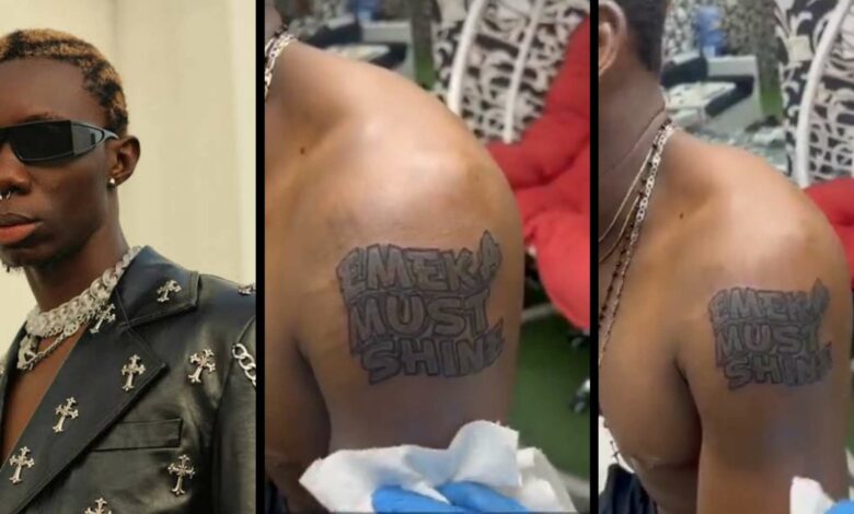 Blaqbonez reacts as diehard fan tattoos his name on his body in big case