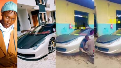 Fans react as car suspect to be Zinoleeky's Ferrari is seen at mechanic shop 6 months after purchase