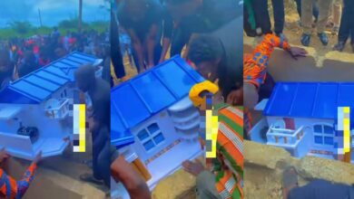 "Na architect die?" – Reactions as man is buried in 'house' casket