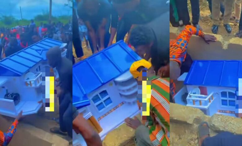 "Na architect die?" – Reactions as man is buried in 'house' casket