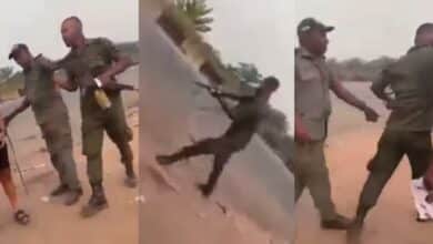 Shocking moment policeman looses cool, fires shot at lady during argument