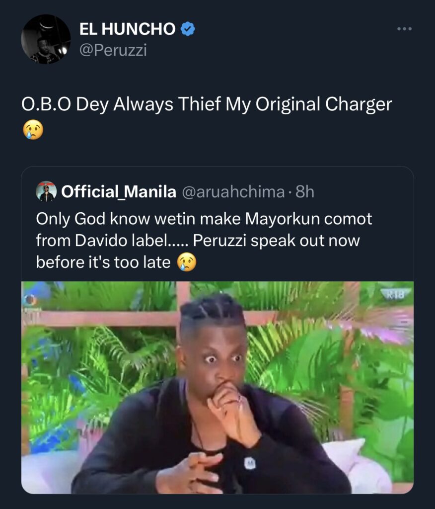 Peruzzi accused Davido of stealing his original charger.