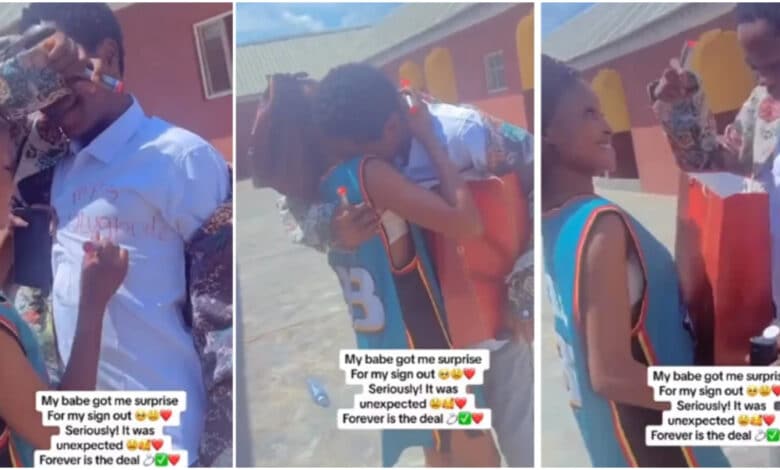 Young lady melts hearts surprises graduating boyfriend with gift on sign-out day (Video)