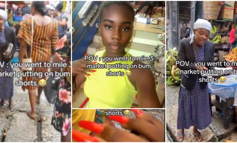 "Repent" - Lady wears bum shorts to market, fixes nails, preacher swiftly opens bible; Netizens fumes (Video)