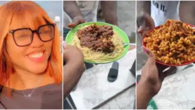 Pretty lady melts hearts as she serves her gateman a sumptuous meal, keeps his identity private (Video)