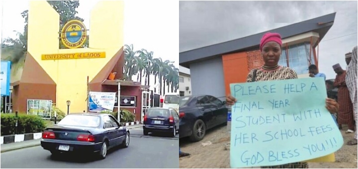 UNILAG final year student carries placard to beg for N225,000 school fees