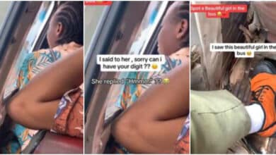 Male corper causes stir as he misses his bus stop after spotting a beautiful girl in transit (Video)