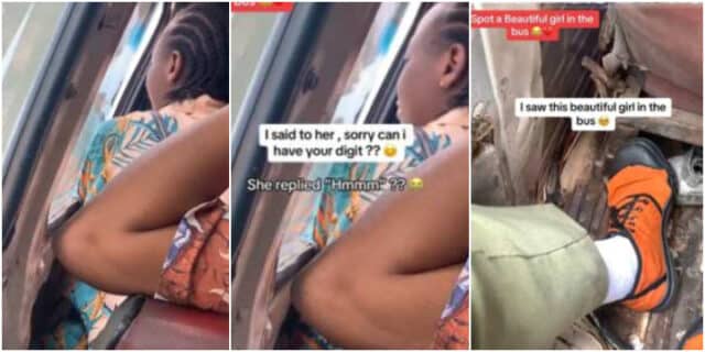 Male corper causes stir as he misses his bus stop after spotting a beautiful girl in transit (Video)