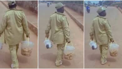 NYSC member causes buzz as she hawks meat pie on expressway, Video trends