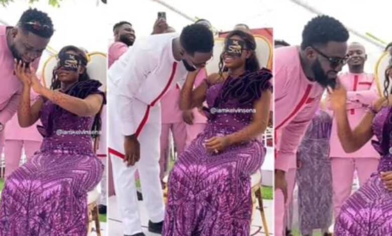Nigerian bride given wedding beard-feeling challenge at her wedding, she mistakenly chooses the wrong groom (Video)