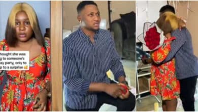 Lady prepares for friend's birthday party, only to be surprised with marriage proposal from her partner, she says yes (Video)