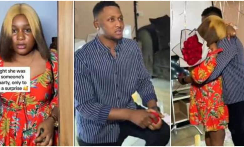 Lady prepares for friend's birthday party, only to be surprised with marriage proposal from her partner, she says yes (Video)