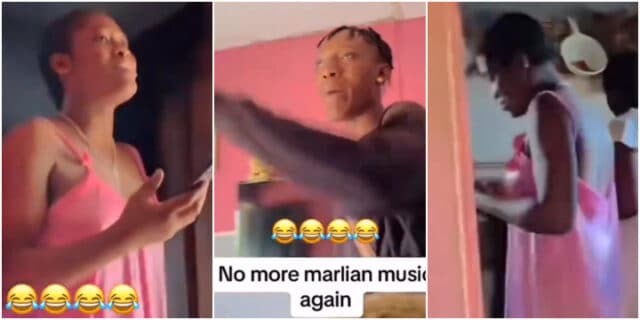 Man loses cool as his sister plays Naira Marley’s song in their house, seizes her phone (Video)