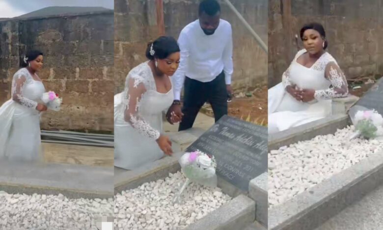 Bride visits father's grave wedding