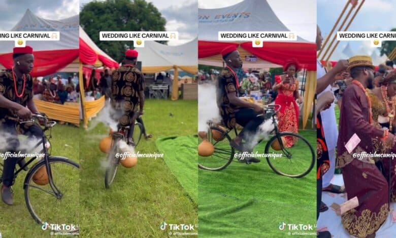 Man Wedding Bicycle Calabash Smoke