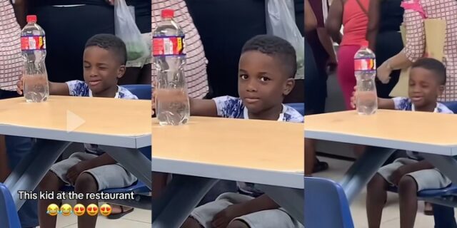 Little Boy Lady Winks Giggle Kiss Restaurant