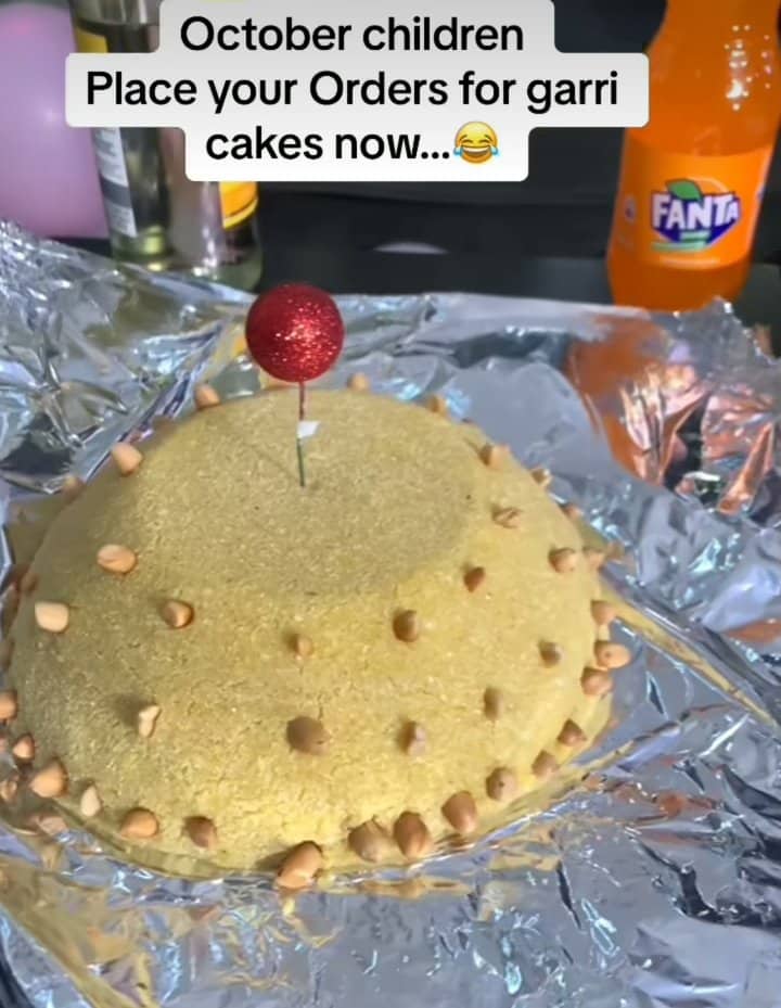 Baker stirs reactions as she flaunts creative garri cake