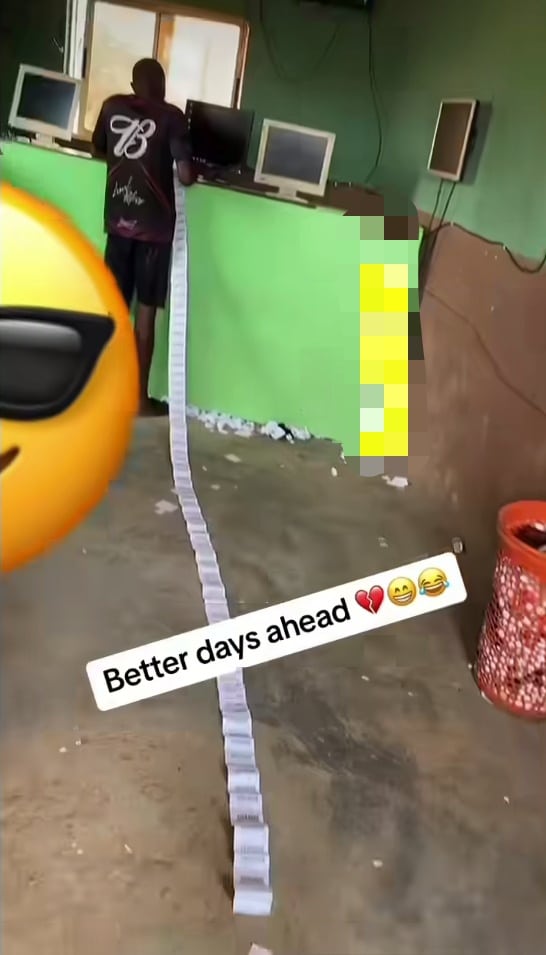 "Him wan turn millionaire by all means" – Reactions as man is spotted with very long ticket at betting centre 