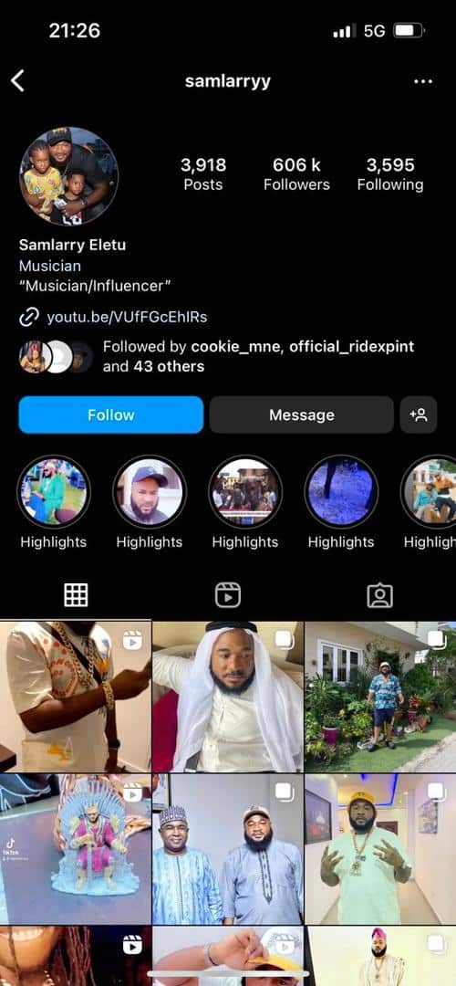 Sam Larry briefly returns to Instagram, takes off as Mohbad's fans bombard him 