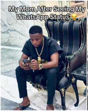 Igbo mother reacts to son's WhatsApp photo of lady on his lap, chat leaked