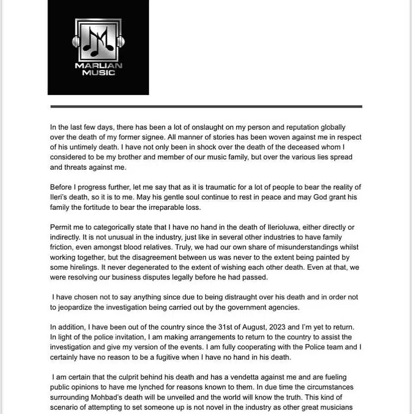 Naira Marley issues statement, says he didn’t kill Mohbad