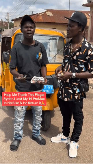 Keke rider melts hearts, returns iPhone 14 Pro Max found in his tricycle; owner rewards him (Video)
