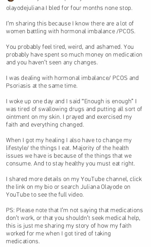 “I bled for four months non stop” — Juliana Olayode opens up battle with PCOS (Video)