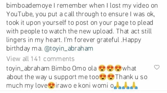 Bimbo Ademoye recounts unforgettable thing Toyin Abraham did for her in times of need