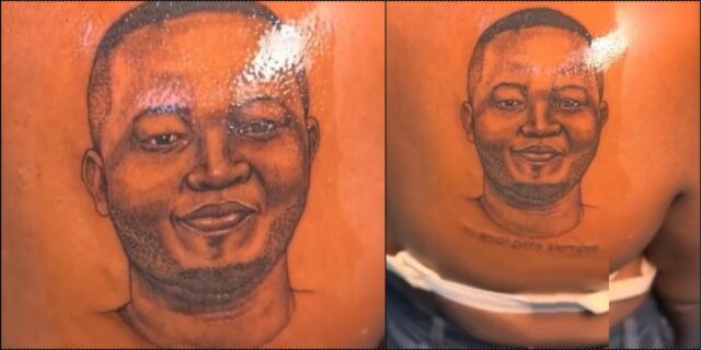 Lady gets gorgeous tattoo of boyfriend's face on her back