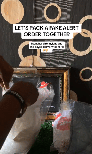"Think you're smart?" - Lady outsmarts customer who sent her a fake alert, package dirty nylon, makes her pay for delivery fee
