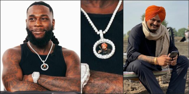 Burna Boy honours his late Indian friend, Sidhu Moose Wala with a neck piece