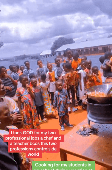 Young male teacher melts hearts by using his salary to cook, serve food to students, Video trends