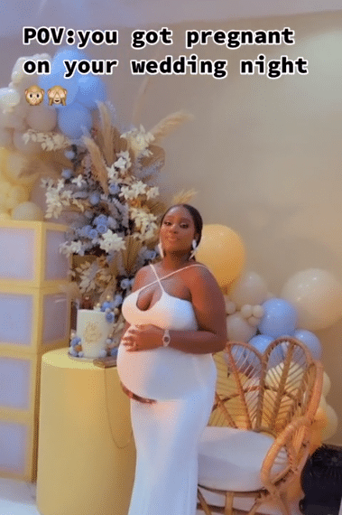 Nigerian lady over the moon as she pregnant on her wedding night, steps out with baby bump, Video trends