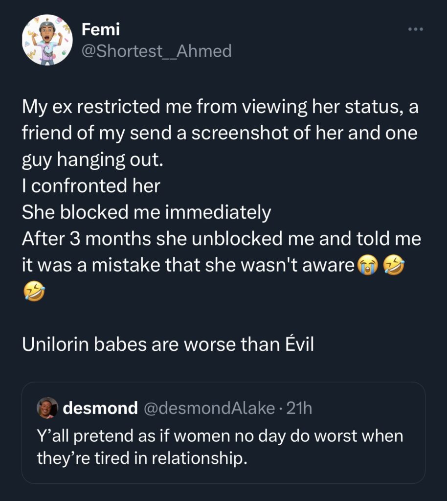 Man reveals the wickedness daughter of Eve showed him during their relationship 