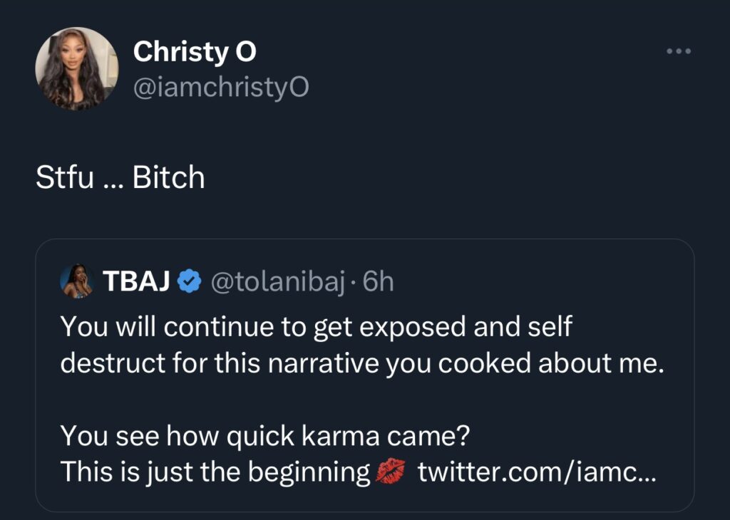 Intense showdown: Christy O and TolaniBaj fight dirty on social media 