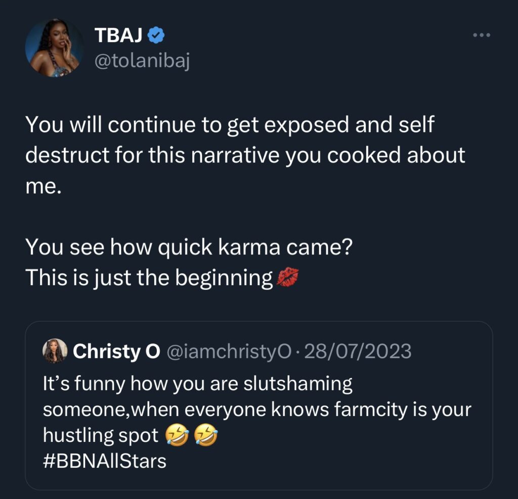 Intense showdown: Christy O and TolaniBaj fight dirty on social media 