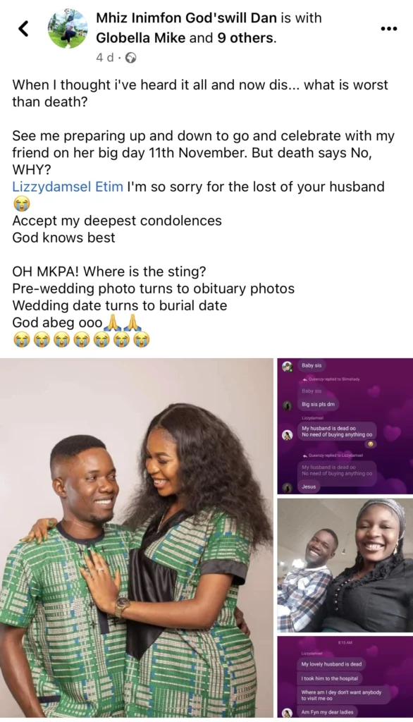 Bride in pains as her husband-to-be is set to be buried on their wedding date after brief episode of Malaria