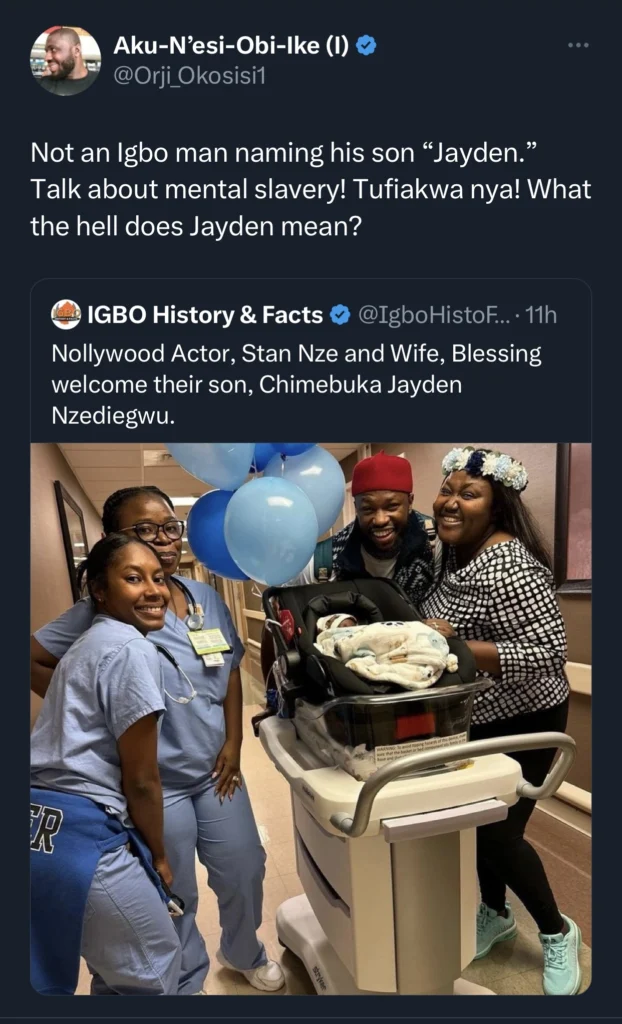 Igbo man lambasts Stan Nze for naming his son “Jayden”