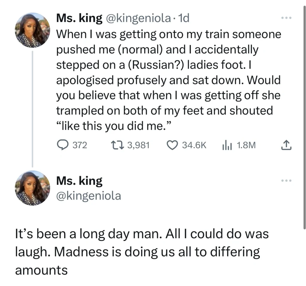 Nigerian lady reveals how Russian lady took her revenge during train ride 